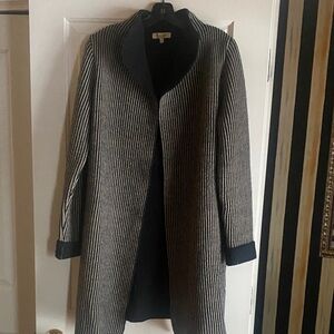 Striped Black and Tan Women's Sweater Coat